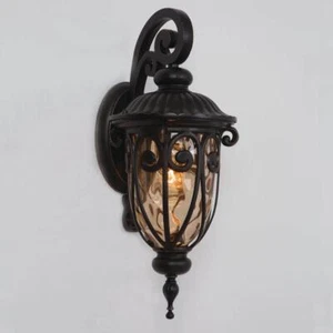Yosemite Home Decor Outdoor Wall Lantern Sconce 9" Aluminum Fixture, Glass Shade - Picture 1 of 4