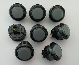 Japan Sanwa Crystal Buttons X 8 pcs OBSC-30 Clear Black Color Video Game Parts - Picture 1 of 4