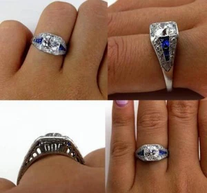 Vintage Ring Engagement Wedding White Topaz Size 6-10 Sapphire Wholesale - Picture 1 of 12