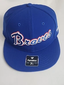 Atlanta Braves Hat Blue Fanatics MLB Sz 7 3/8 Fitted Cap - Picture 1 of 5