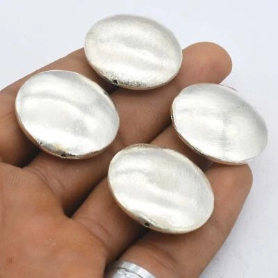 1 Pcs 30X9mm Flat Puff Brushed Bead Sterling Silver Plated Jewelry Making - Image 1 of 4