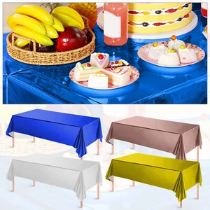 Plastic Metallic Foil Tablecloth Cover 54"x108" Silver Gold Rose Gold Blue Pink - Picture 1 of 22