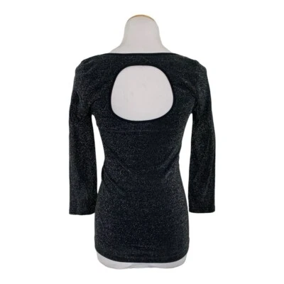 复古 Bebe 90 年代 Y2K 金属银色 Lurex 上衣露背女式 PS 外出 — 第 1/4 张图片