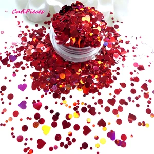Arte en Uñas Holográfico *Amor de San Valentín* Lunares Rojos Corazón Brillo Lentejuela 5 ml Maceta - Imagen 1 de 4