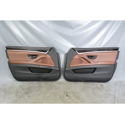 2011-2016 BMW F10 5-Series Front Door Trim Panel Pair Cinnamon Brown Leather OEM — 第 1/4 张图片