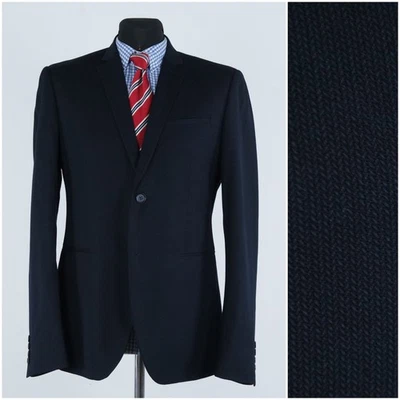 Mens Textured Blazer 38R UK Size ATLETENSIONE Herringbone Blue Sport Coat Jacket - Image 1 of 4