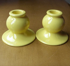 Franziskaner El Patio Kugel Kerzenständer Paar~gelb glänzend~#133~Vintage 30er Jahre - Bild 1 von 4