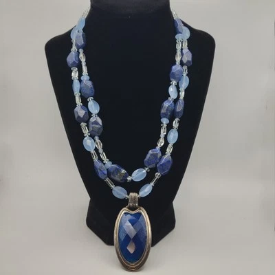 Barse Double-strand Blue Lapis Lazuli Pendant Necklace Sterling Silver Agate  - Image 1 of 4