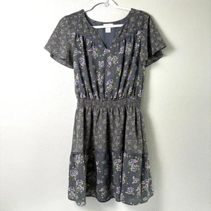 Ariat Exhale Dress Womens S Gray Purple Floral Tiered Short Sleeve Boho Western - Picture 1 of 14