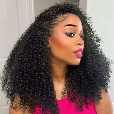 Media peluca rizada rizada 3 en 1 con cordón sin costuras abatible media peluca rizada para mujer Foto 1 de 4