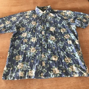 Ono Hawaiian Shirt Men L Blue Floral Button Up Pocket Short Sleeve Collared - Picture 1 of 11