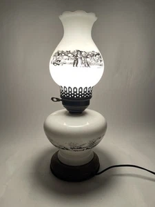 Vintage Currier and Ives Milk Glass Electric Lamp Horses Barn Farm White 14.5" - Picture 1 of 7