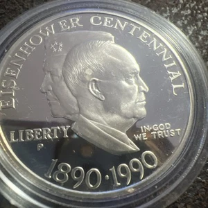 1990-P Eisenhower Centennial $1 Silver Commem Proof Coin in Capsule - Picture 1 of 8