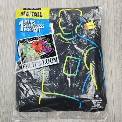 Vintage Fruit Of The Loom Shirt XXL Black Sleeveless Pocket Tee Deadstock 90s - Image 1 of 2