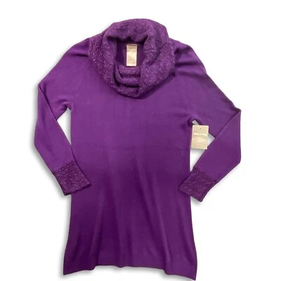 White Stag Y2K Womens S Purple Cowl Neck Sweater Stretch Tunic Fairy Metallic - Image 1 of 4