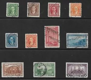 CANADÁ SG357-367 EL 1937-8 GVI JUEGO DE 11 GATO USADO FINO £40 - Imagen 1 de 1