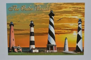 Lighthouses of the North Carolina Outer Banks Postcard W/Glitter Decoration - Picture 1 of 2
