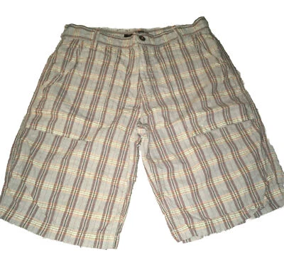 Nuevo~NUEVO SIN ETIQUETAS~ Pantalones Cortos Informales a Cuadros AZUL MARINO ANTIGUO Para Hombre~Marrón Naranja Amarillo Beige~Talla 32 Foto 1 de 3