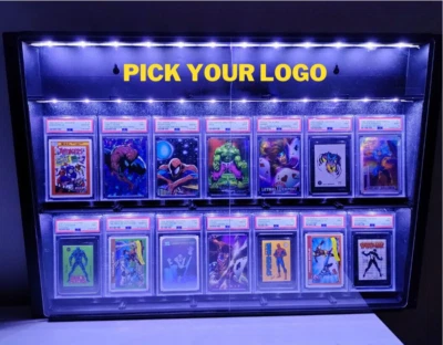 Custom Graded Card Display Case LED lights Wall Cabinet Holds 14 Slabs PSA BGS - Image 1 of 4