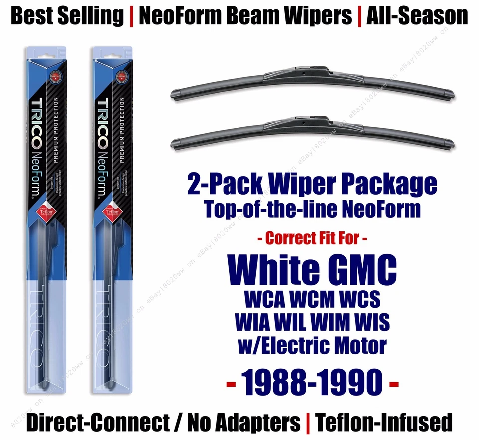 Wipers 2pk Premium fit 1988-1990 White GMC W-Series w/Electric Motor 16200x2 - Image 1 of 1