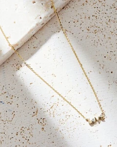 Gold Love Necklace with Lab-Grown Diamond Accents 14k Gold Minimalist Jewelry - Picture 1 of 6