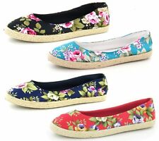 SALE - LADIES SPOT ON ESPADRILLE STYLE SHOES WITH FLOWER PATTERN F2217