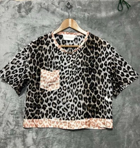 La Prestic Ouiston Paris silk Cotton Animal print Crop Blouse Size 0 - Picture 1 of 8