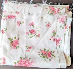Vtg Acetate(?) Pink Floral Sprays On Creamy White Fabric Pc 71"x42"W - Picture 1 of 8