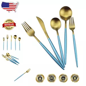 Modern 20-Piece Stainless Steel Cutlery with Blue Handles - Gift-Ready Set - Picture 1 of 9
