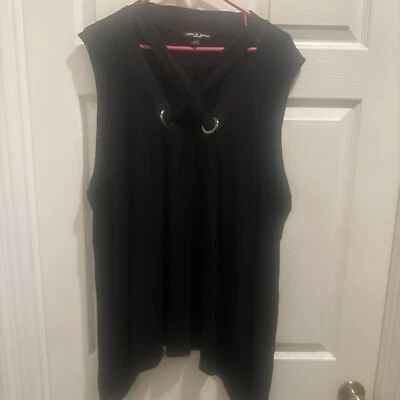 Top tejido cable y calibre para mujer 2X cuello en V negro sin mangas elegante detallado Foto 1 de 4