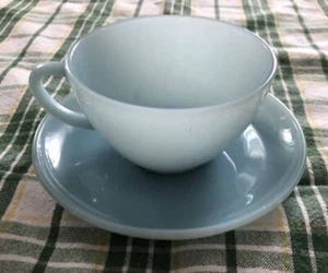 Vintage Feuerkönig Türkis Tasse und Untertasse gemarkt Anchor Hocking 50er Jahre - Bild 1 von 4