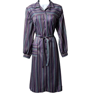 Vintage 70s Belted Shirt Dress 18 XL XXL Rainbow Stripe POCKET Disco Secretary - Picture 1 of 11