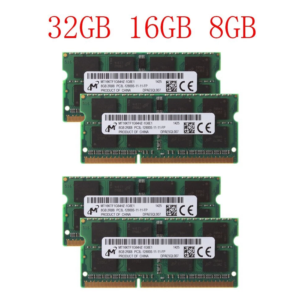 Micron 32GB 16GB 8GB 2Rx8 PC3L-12800S DDR3L 1600MHz 204-Pin Laptop Memory SDRAM - Image 1 of 4