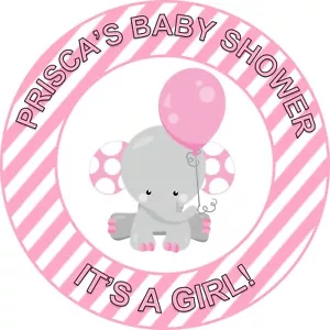 Elephant baby shower birthday pink girl Cake topper icing / wafer Personalised - Picture 1 of 1