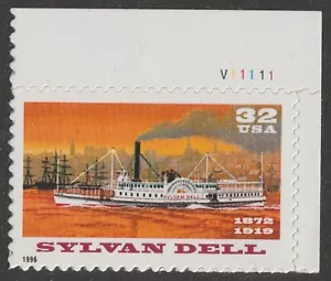 US 3092 Riverboats Sylvan Dell 32c plate single UR MNH 1996 - Picture 1 of 1
