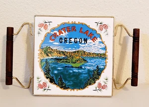 Crater Lake Oregon Wizard Island Tile Trivet Raised with Handles 10" x 6.25" - Picture 1 of 6