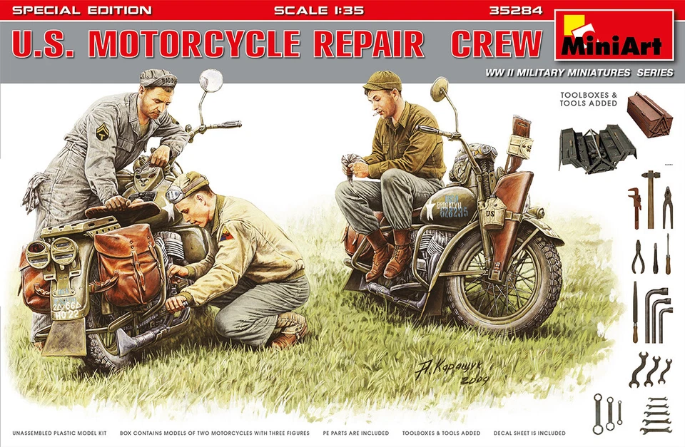 Miniart 35284 - 1/35 WWII US Motocicletta Riparazione Equipaggio - Nuovo - Immagine 1 di 1