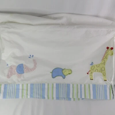 Falda de cuna Pottery Barn niños animales de zoológico jirafa elefante hipopótamo mono África Foto 1 de 4