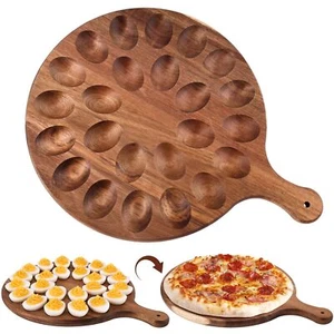 Deviled Egg Platter Wooden Deviled Egg Tray 24 Holes Round Egg Holder Charcut... - Picture 1 of 6