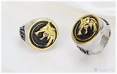 The Witcher - Hexer-Ring mit goldenem Wolfskopf in HQ - 19-21,4mm - Bild 1 von 4