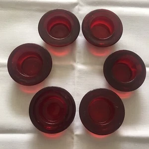 Set of 6 Crate & Barrel royal red Glass Sculpted circle tea light candle Holder - Picture 1 of 10