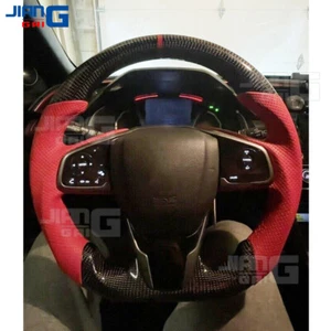Real Carbon Fiber Sport Steering Wheel for Honda 10th Civic Type-R FK8 17-21 Red - Picture 1 of 10