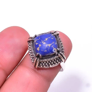 Anello solitario rame lapislazzuli argento sterling 925 6,5 R10 regalo San Valentino - Foto 1 di 2