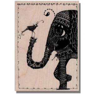 Wood Rubber Stamp, Art Elephant With Bird, Animal,Artistic,Media,Collage,Eye,lg - Picture 1 of 3