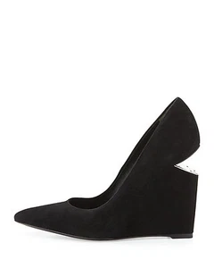 NEW Alexander Wang INE Suede Pointed Toe Wedge Pump Shoe Black Suede EUR 38.5 - Picture 1 of 11