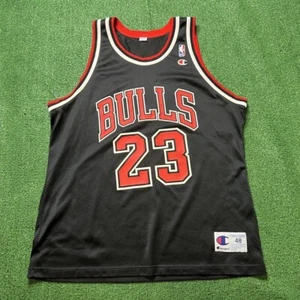 VTG NBA Michael Jordan #23 Chicago Bulls jersey Men's XL 48 Black Champion Tank - Picture 1 of 6