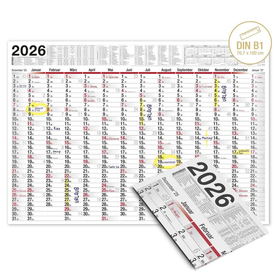 TOBJA Kalender 2026 Jahresplaner XXL Wandkalender Planer groß Jahreskalender Poster