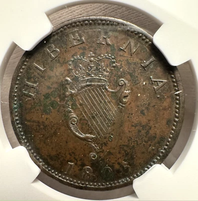 Ireland - Half Penny - 1805 - George III - NGC AU Details (Env. Damage) - #2 - Image 1 of 4