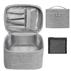 Makeup Bag Travel Cosmetic Bag Case Organizer Pouch with Mesh Bag Brush Holder - Picture 1 of 7