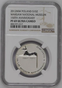 2012 Poland Silver 10 Zlotych Warsaw National Museum 150th Anniv. - NGC PF 69 UC - Picture 1 of 4